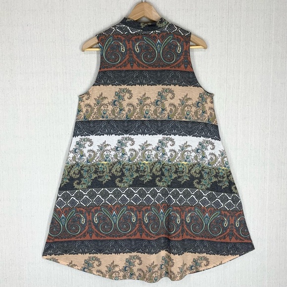 Mitto Shop~NWT~Sleeveless Knit‎ Mini Shift Dress~Hi Neck~Boho~Sz S - Picture 6 of 8